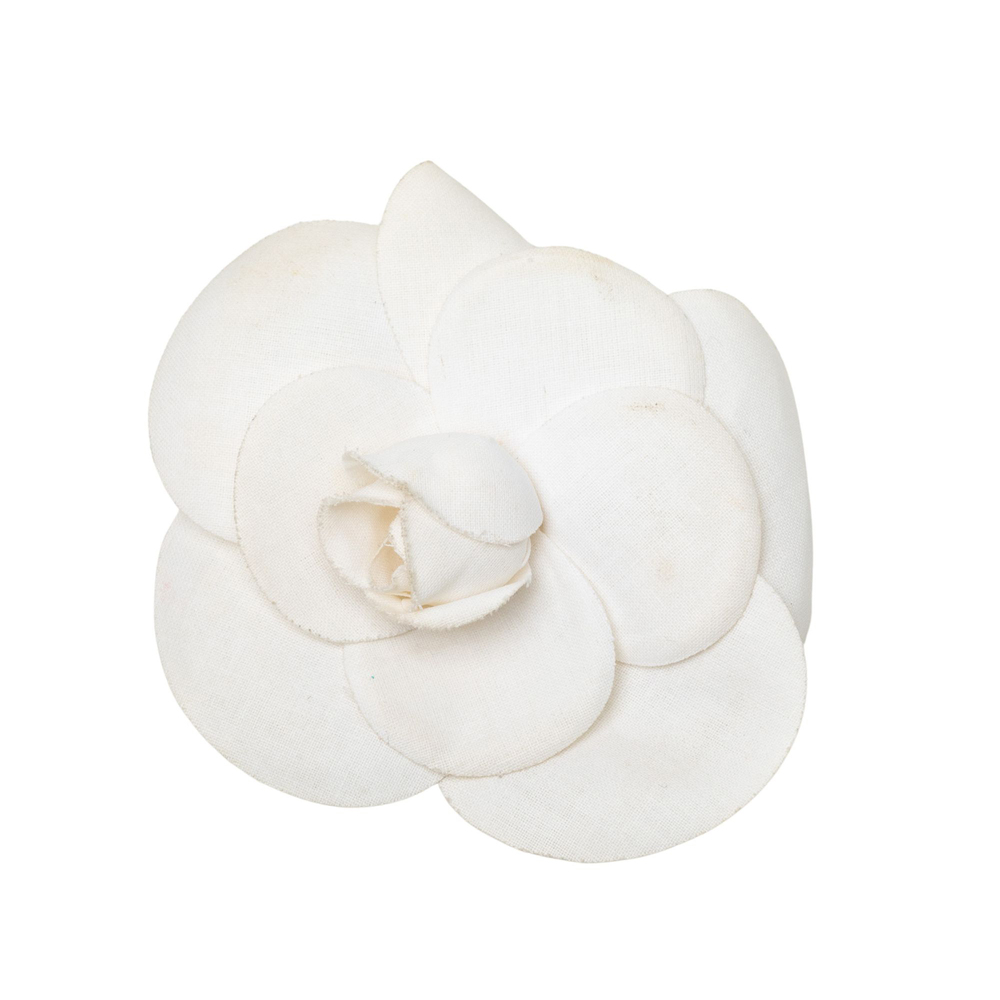 Pre-Loved Chanel Canvas Camellia Pin Brooch
